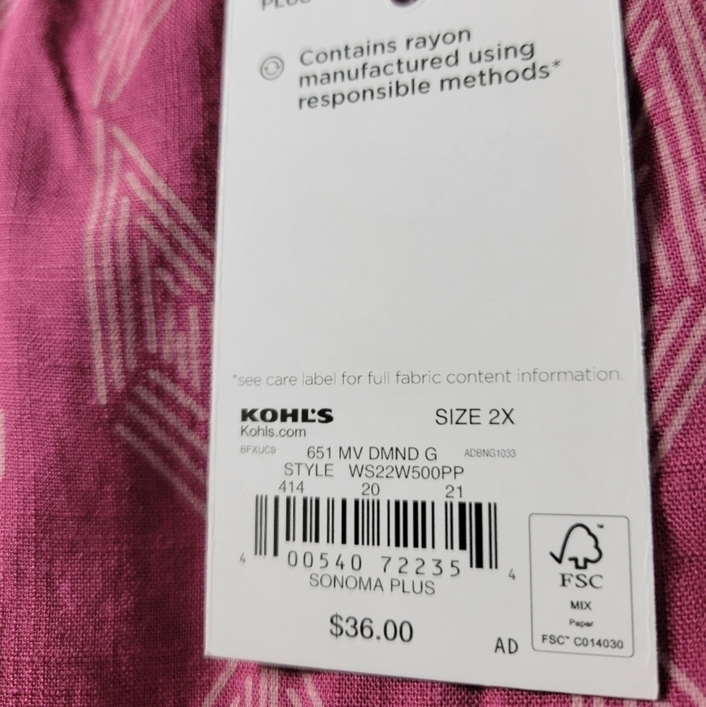 NWT Sonoma Rayon Camisole, size 2x - Picture 5 of 8